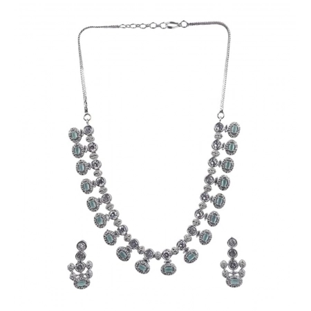 Generic Women's Brass Silver Plated Necklace set (Turquoise)
