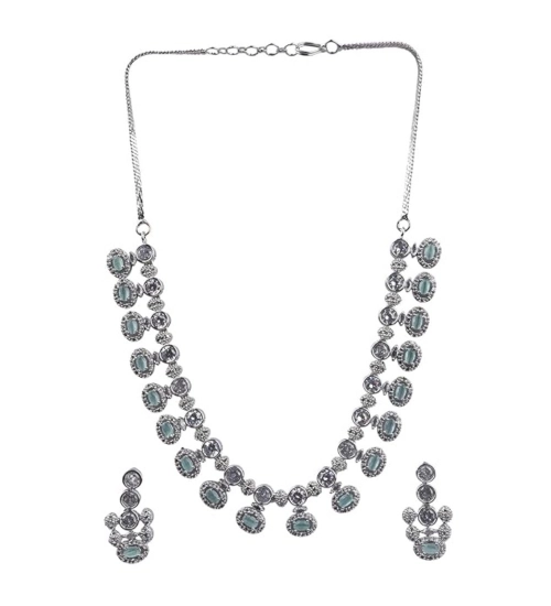 Generic Women's Brass Silver Plated Necklace set (Turquoise)