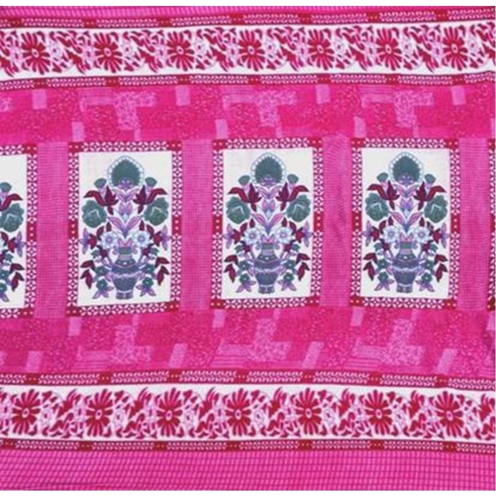 Generic Fleece Floral Printed Double Polar Warm Bedsheet with 2 Pillow Cover (Pink)