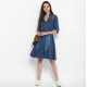 Generic Women's Denim Solid Roll Up Sleeve Dress (Blue) Generic Women's Denim Solid Roll Up Sleeve Dress (Blue)