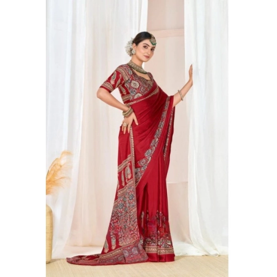 Generic Women's Crepe Printed Saree With Unstitched Blouse 5.5Mtr (Maroon) Generic Women's Crepe Printed Saree With Unstitched Blouse 5.5Mtr (Maroon)