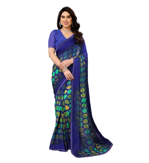Generic Women's Georgette Printed Saree With Unstitched Blouse 5.5Mtr (Blue)