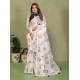 Generic Women's Linen Cotton Printed Saree With Unstitched Blouse 5.5Mtr (Off White)