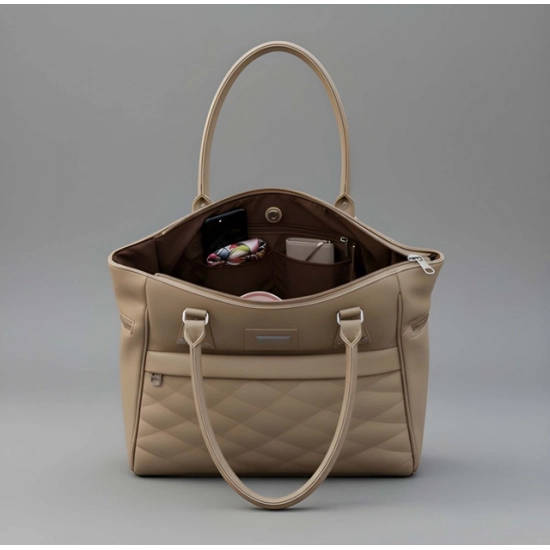 Women's PU Leather Solid Shoulder Zipper Handbag (Beige)