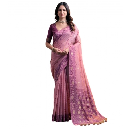 Generic Women's Blended_Cotton Woven Saree With Unstitched Blouse 5.5Mtr (Pink) Generic Women's Blended_Cotton Woven Saree With Unstitched Blouse 5.5Mtr (Pink)