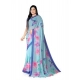 Generic Women's Georgette Floral Printed Saree With Unstitched Blouse 5.5Mtr (Blue)
