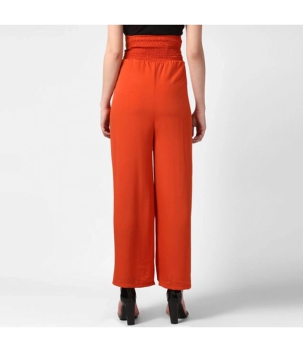 Generic Women's Polyester Solid Smocked Trousers (Orange)