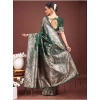 Generic Women's Banarasi Silk Printed Saree With Unstitched Blouse 5.5Mtr (Dark Green)