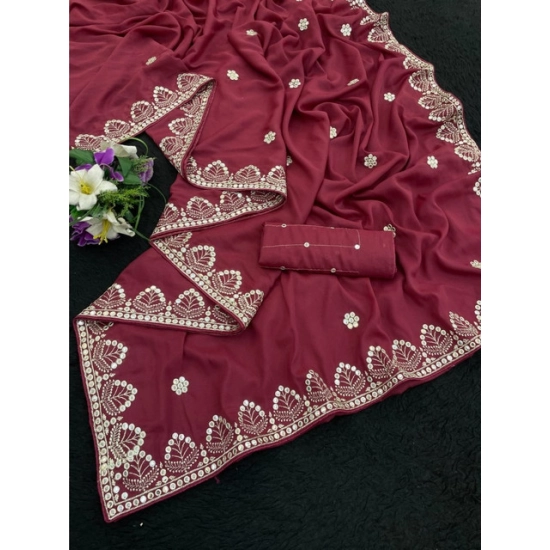 Generic Women's Georgette Embellished Saree With Unstitched Blouse 5.5Mtr (Maroon) Generic Women's Georgette Embellished Saree With Unstitched Blouse 5.5Mtr (Maroon)