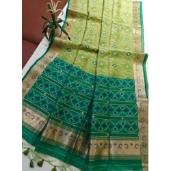 Generic Women's Raw Silk Ikkat Saree With Unstitched Blouse 5.5Mtr (Green)