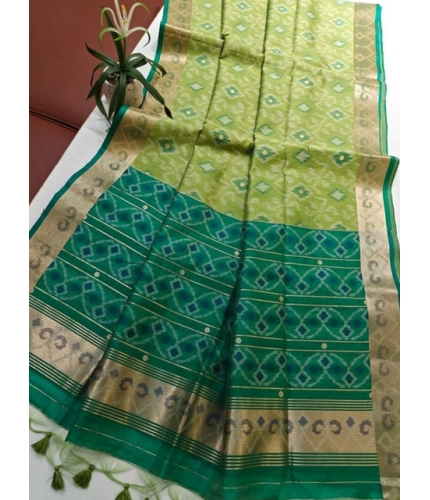 Generic Women's Raw Silk Ikkat Saree With Unstitched Blouse 5.5Mtr (Green)