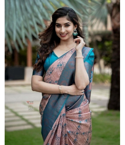 Generic Women's Soft Lichi Silk Printed Saree With Unstitched Blouse 5.5Mtr (Multicolor)