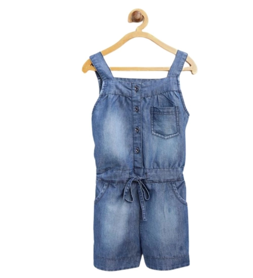 Generic Girl's Denim Embroidered Sleeveless Jumpsuit (Blue)