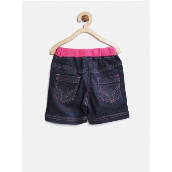 Generic Girl's Denim Ribbed Elasticated Shorts (Pink-Blue)
