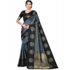 Generic Women's Soft Lichi Silk Printed Saree With Unstitched Blouse 5.5Mtr (Black)