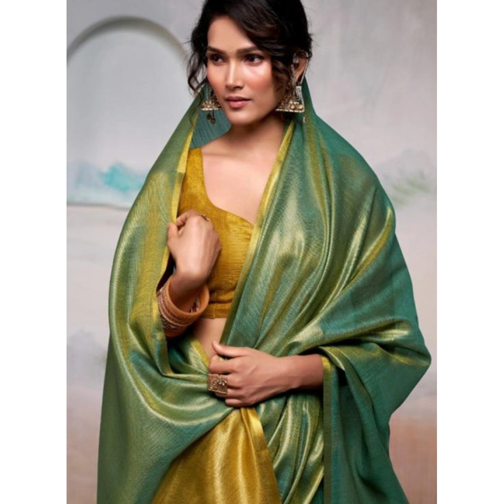 Generic Women's Tissue Silk Solid Saree With Unstitched Blouse 5.5Mtr (Light Green)