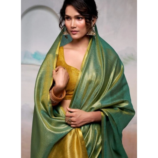 Generic Women's Tissue Silk Solid Saree With Unstitched Blouse 5.5Mtr (Light Green)