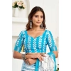 Generic Women's Faux Linen Leaf Print Ready to wear Saree With Unstitched Blouse 5.5Mtr (SkyBlue &amp; White)