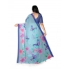 Generic Women's Georgette Floral Printed Saree With Unstitched Blouse 5.5Mtr (Blue)