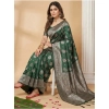 Generic Women's Silk Blend Printed Saree With Unstitched Blouse 5.5Mtr (Dark Green)