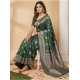 Generic Women's Silk Blend Printed Saree With Unstitched Blouse 5.5Mtr (Dark Green)