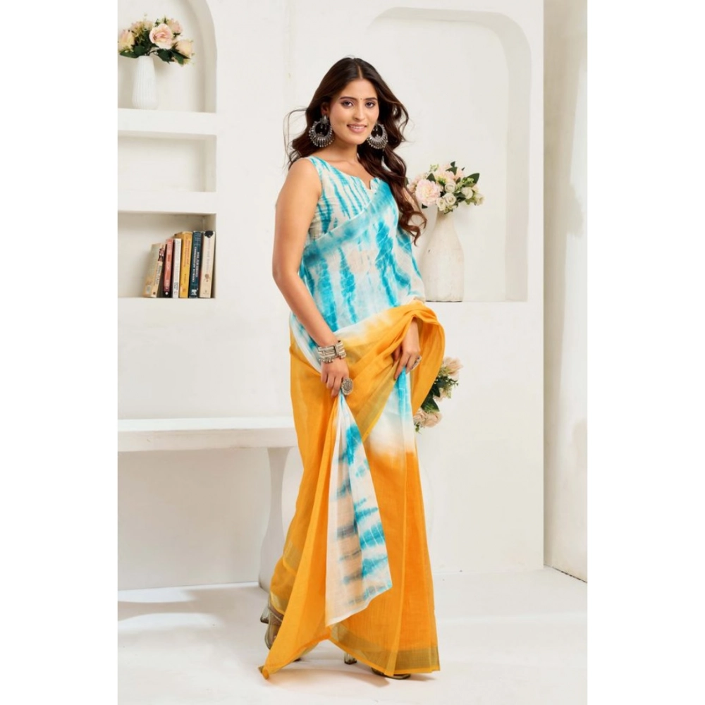 Generic Women's Linen Cotton Printed Ready To Wear Saree With Unstitched Blouse 5.5 Mtr (Aqua_Blue) Generic Women's Linen Cotton Printed Ready To Wear Saree With Unstitched Blouse 5.5 Mtr (Aqua_Blue)
