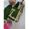 Generic Women's Silk Embroidered 3/4th Sleeve Round Kurti With Palazzo Pant and Dupatta Set (Dark Green) Generic Women's Silk Embroidered 3/4th Sleeve Round Kurti With Palazzo Pant and Dupatta Set (Dark Green)
