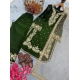 Generic Women's Silk Embroidered 3/4th Sleeve Round Kurti With Palazzo Pant and Dupatta Set (Dark Green) Generic Women's Silk Embroidered 3/4th Sleeve Round Kurti With Palazzo Pant and Dupatta Set (Dark Green)