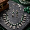 Generic Women's Brass Silver Plated Necklace set (Green)