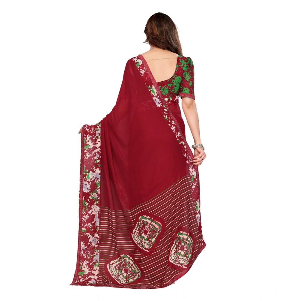 Generic Women's Georgette Printed Saree With Unstitched Blouse 5.5Mtr (Red) Generic Women's Georgette Printed Saree With Unstitched Blouse 5.5Mtr (Red)
