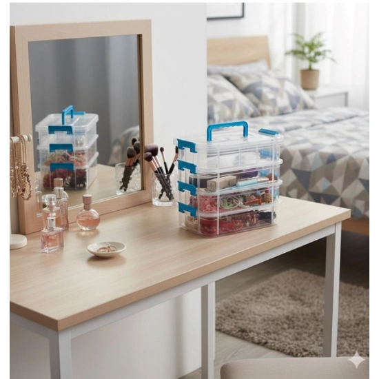 Generic Plastic 4 Layer Partition Box Saving Organiser With Lid (Multicolor)