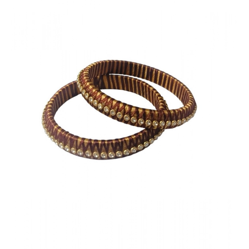 Generic Women's Plastic Silk Thread Bangles (Gold-Dark Brown, Size: 2.6) Generic Women's Plastic Silk Thread Bangles (Gold-Dark Brown, Size: 2.6)