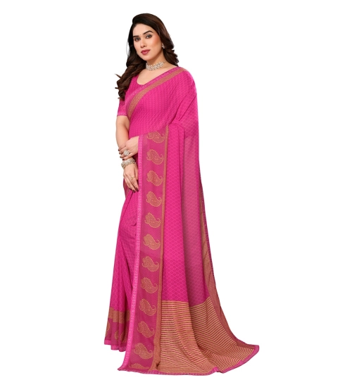 Generic Women's Georgette Printed Saree With Unstitched Blouse 5.5Mtr (Pink)