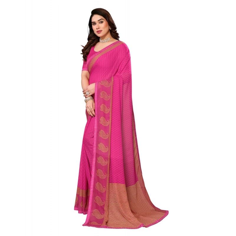 Women's Georgette Printed Saree With Unstitched Blouse 5.5Mtr (Pink)