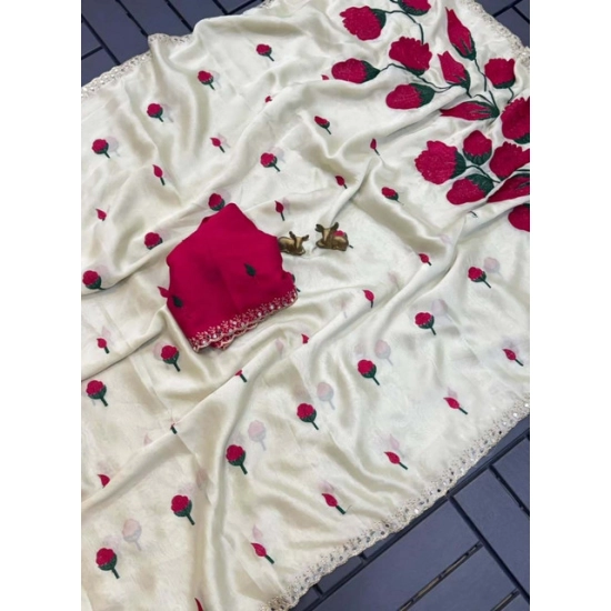 Generic Women's Georgette Embellished Saree With Unstitched Blouse 5.5Mtr (Cream-Red) Generic Women's Georgette Embellished Saree With Unstitched Blouse 5.5Mtr (Cream-Red)