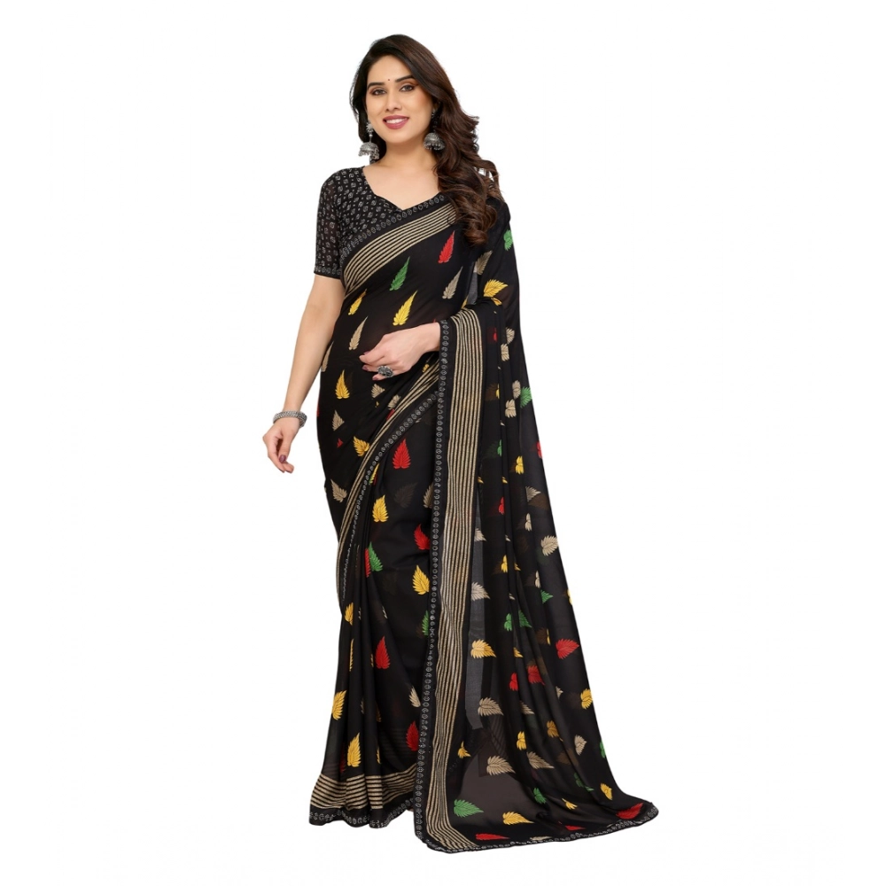 Generic Women's Georgette Printed Saree With Unstitched Blouse 5.5Mtr (Black) Generic Women's Georgette Printed Saree With Unstitched Blouse 5.5Mtr (Black)