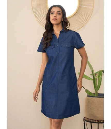 Generic Women's Denim Solid Sleeveless Dress (Blue)