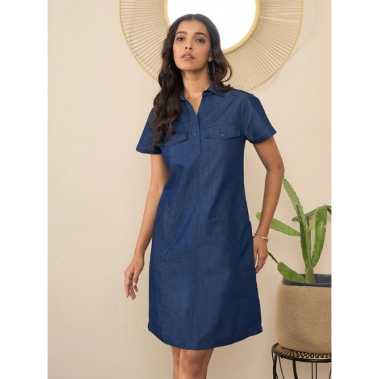 Generic Women's Denim Solid Sleeveless Dress (Blue) Generic Women's Denim Solid Sleeveless Dress (Blue)