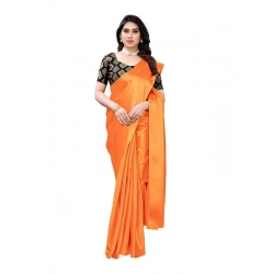 Generic Women's Satin Printed Saree With Unstitched Blouse 5.5Mtr (Mustard)