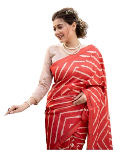 Generic Women's Faux_Tussar_Silk Geometric_Print Saree With Unstitched Blouse 5.5Mtr (Red)