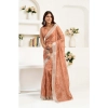 Generic Women's Faux Linen Floral Print Ready to wear Saree With Unstitched Blouse 5.5Mtr (Peach)
