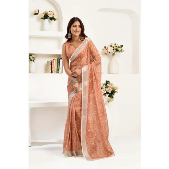 Generic Women's Faux Linen Floral Print Ready to wear Saree With Unstitched Blouse 5.5Mtr (Peach) Generic Women's Faux Linen Floral Print Ready to wear Saree With Unstitched Blouse 5.5Mtr (Peach)
