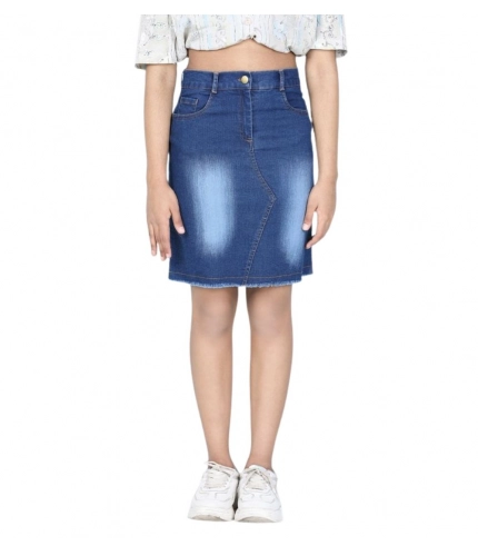 Generic Girl's Denim Solid Buttoned Skirt (Blue)
