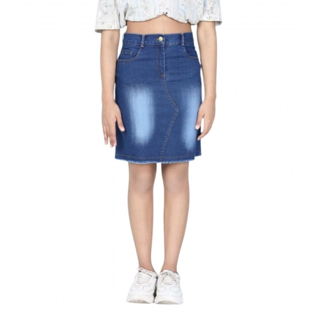 Generic Girl's Denim Solid Buttoned Skirt (Blue) Generic Girl's Denim Solid Buttoned Skirt (Blue)