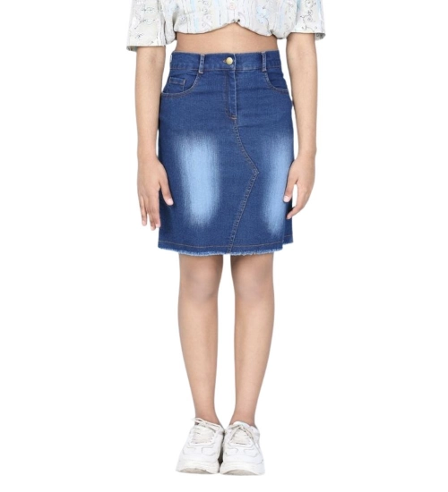 Generic Girl's Denim Solid Buttoned Skirt (Blue)