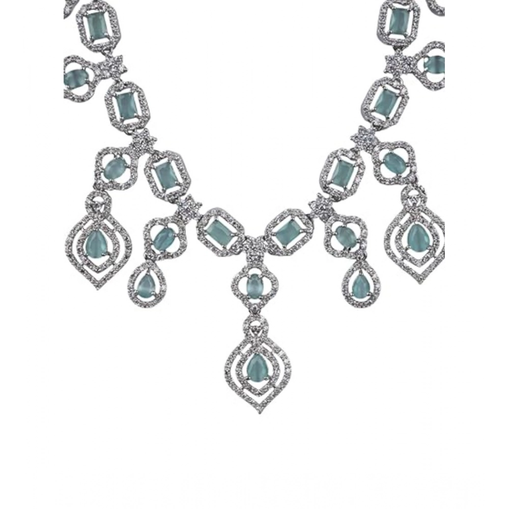 Generic Women's Brass Silver Plated Necklace set (Turquoise)