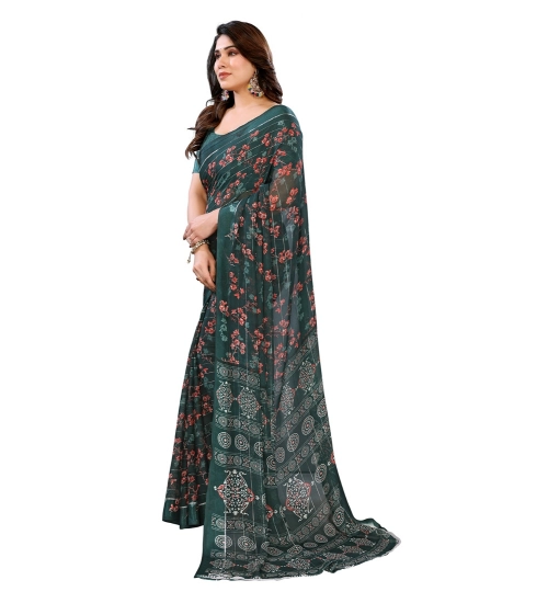 Generic Women's Georgette Printed Saree With Unstitched Blouse 5.5Mtr (Green)