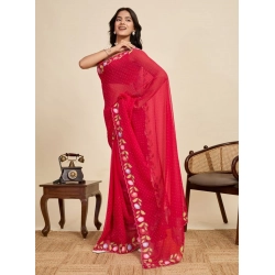 Generic Women's Georgette Printed Saree With Unstitched Blouse 5.5Mtr (Red)
