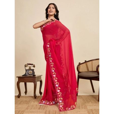 Generic Women's Georgette Printed Saree With Unstitched Blouse 5.5Mtr (Red)