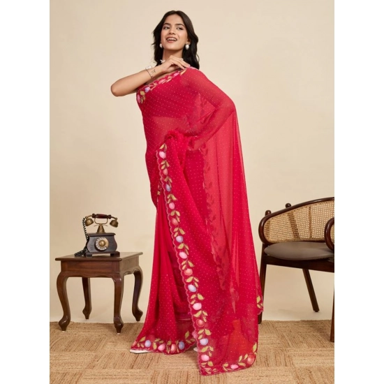 Generic Women's Georgette Printed Saree With Unstitched Blouse 5.5Mtr (Red)